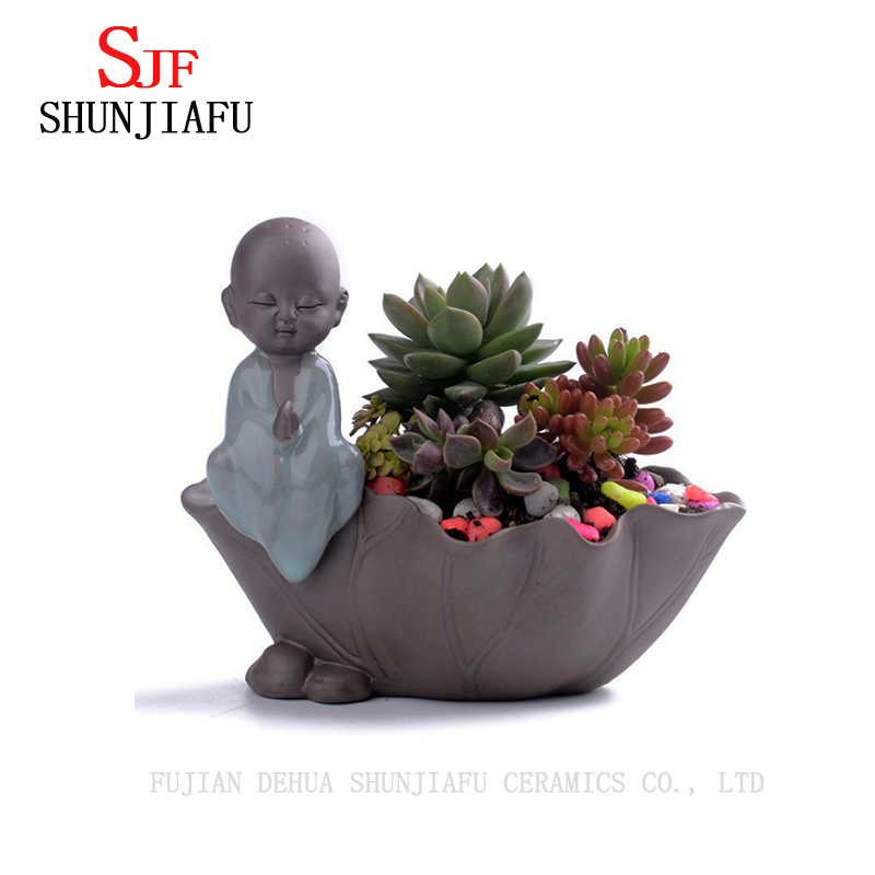 Ceramic Home/ Garden Chinese Cute Little Buddhist Monk Design Flowerpot