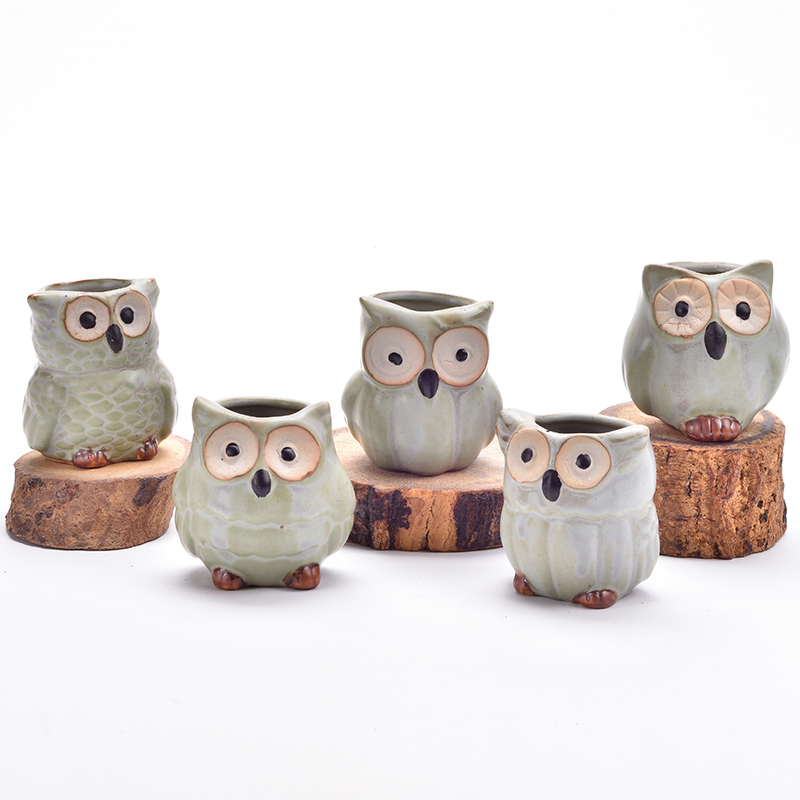 Ceramic Cartoon Owl Planter Porcelain Animal Flowerpot / E