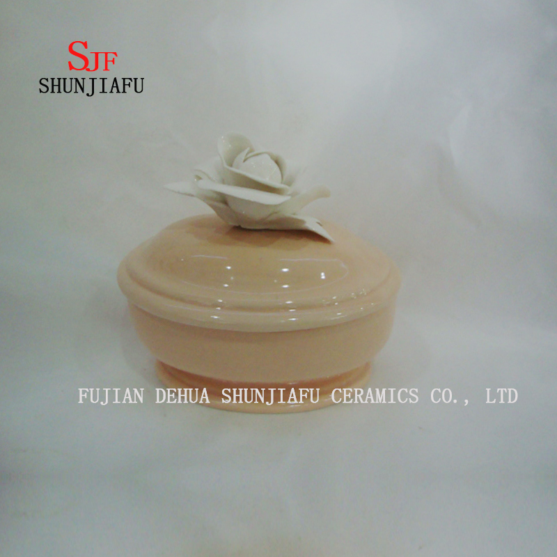 Ceramic Jewelry Box with White Rose Flower Lid