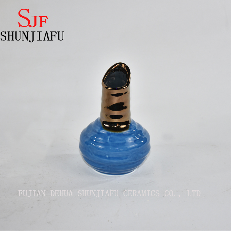 Ceramic Flower Vase for Home Decoration Glazed Water Finish (Blue)
