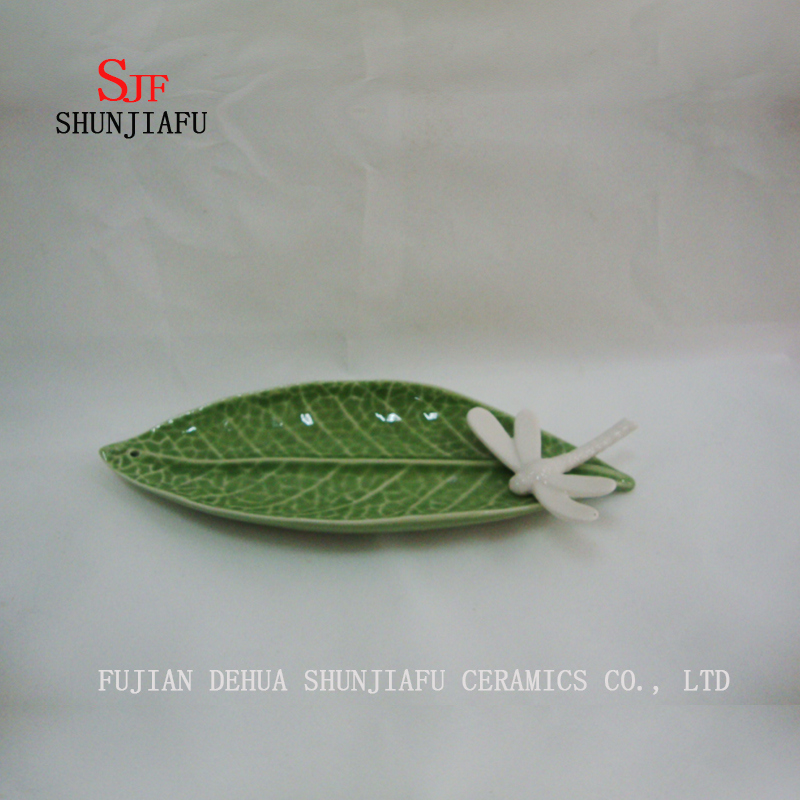 Green Leaf Ceramic Hq Dish Sauce Dipping Dinnerware Plate