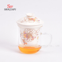 Flower Tea Cup Ceramic Filter Glass 400ml
