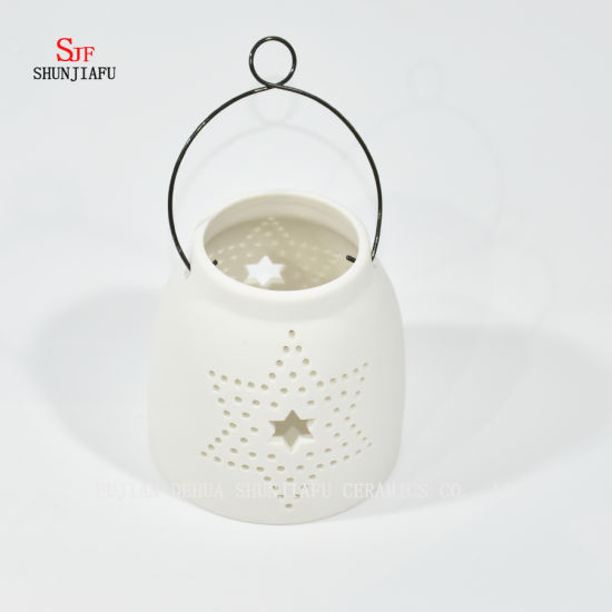 White Ceramic Design Tea Light Storm Lantern