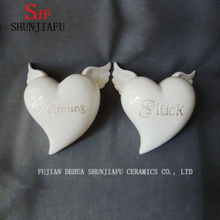 New Design Ceramic Love Shape with Wing, Heart Shape, for Decoration. White