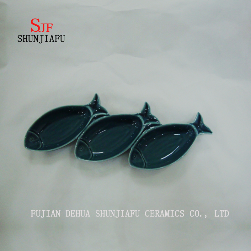 Stock Show 3PCS Multipurpose Ceramic R Plates, Multicolor Porcelain Saucers Bowl Dinnerware Set for Vinegar/Salad Soy Sauce/Wasabi/Chili Oil-Ocean Series