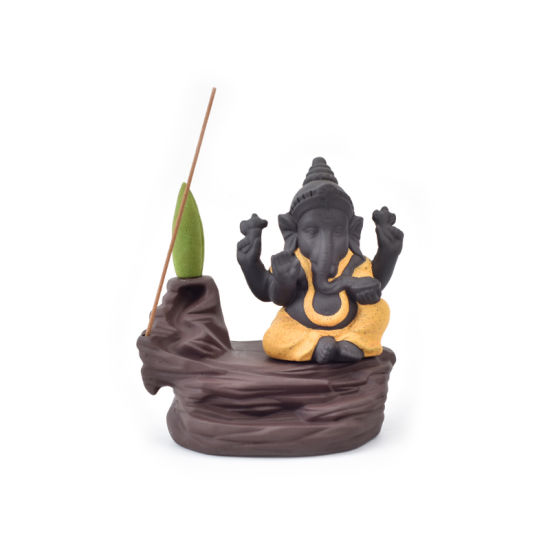 Ceramic Ganesha Waterfall Backflow Incense Burner Production Supplier Yellow Ceramic Ganesha Incense Burner 