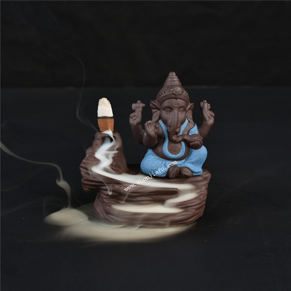 Yellow Ceramic Ganesha Incense Burner Smoke