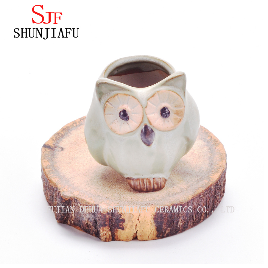 Ceramic Cartoon Owl Planter Porcelain Animal Flowerpot / E