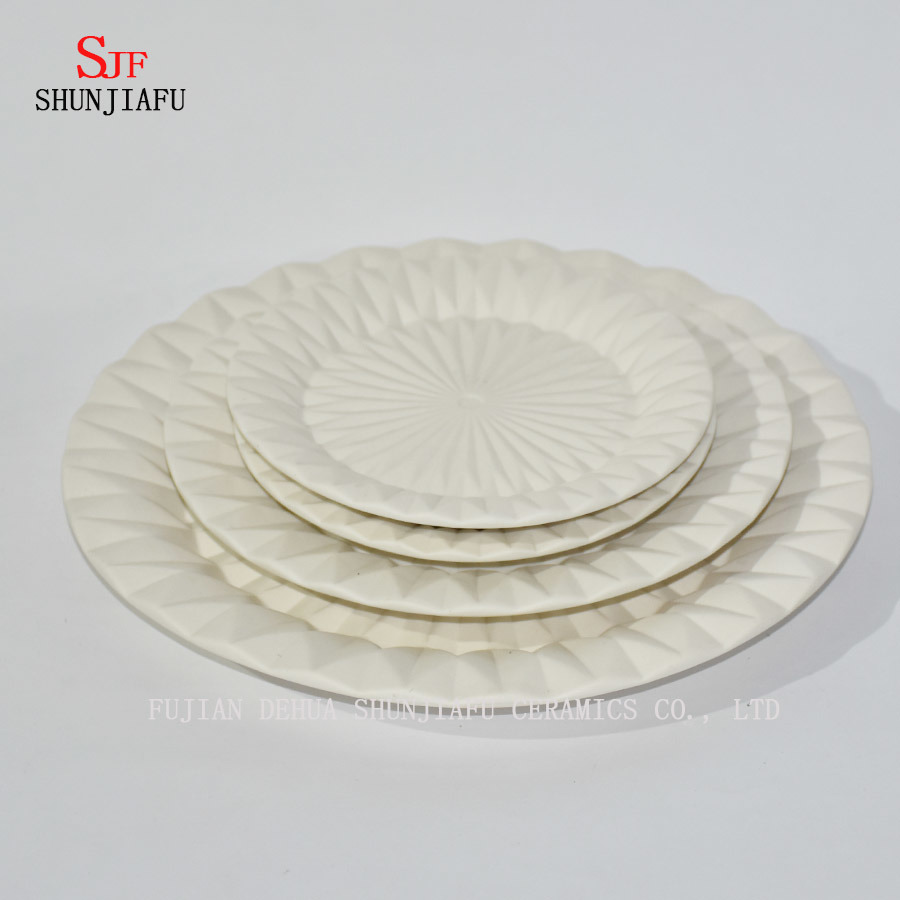 White Porcelain Dinnerware Service Plate Painted Dipping Sauce Dish for Appetizer, Dessert, Salad, Snack, Sushi, Fruit, Bread - Set of 4