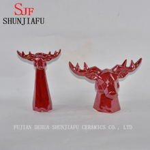 Ceramic Antelope Head for Home Decoration Pearl Glazed Finish Red