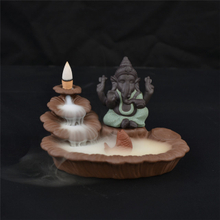 Stick Holders green Ganesha Backflow Incense Burner Elephant god Emblem Auspicious and Glass vase Success Ceramic Cone Censer Home Decor