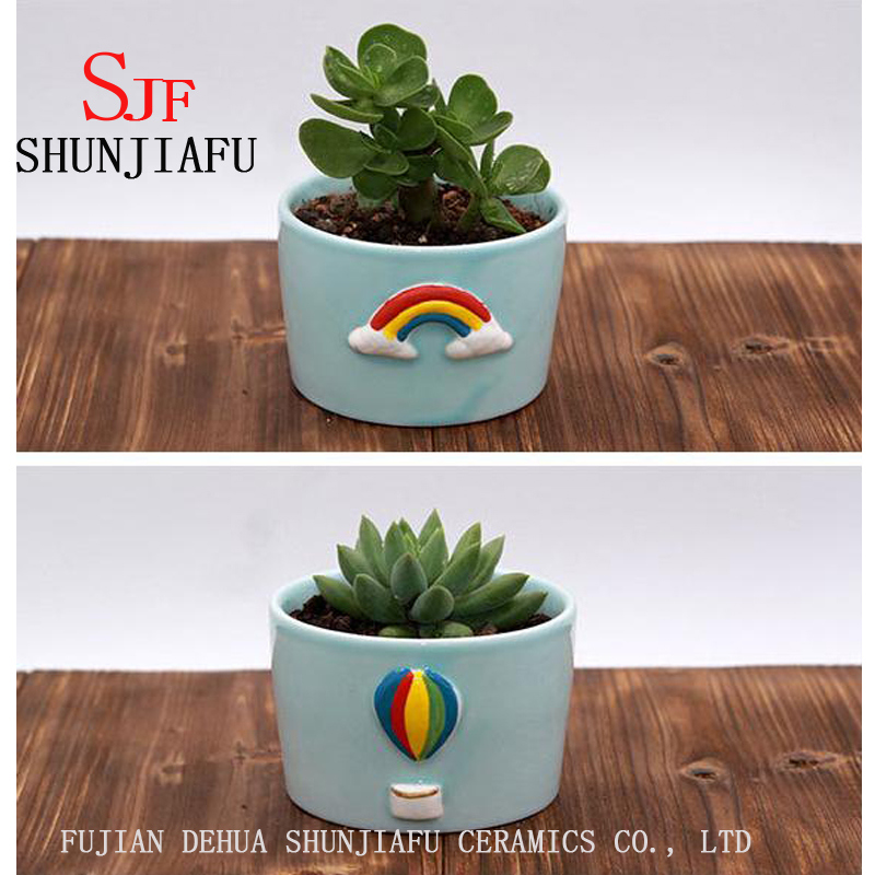 Ceramic Flowerpot for Small Cactus Succulent Plants (Rainbow)