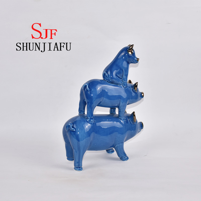 Ceramic Three Pigs Harmonious Family for Home Decorations