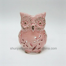 Owl Tealight Holder Pink Ceramic