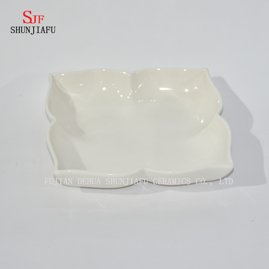 White Porcelain Dinnerware Service Plate Painted Dipping Sauce Dish for Appetizer, Dessert, Salad, Snack, Sushi, Fruit, Bread - Set of 4