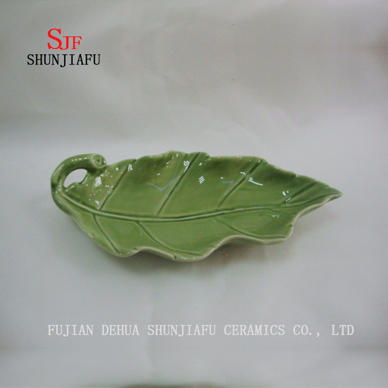 Green Leaf Ceramic Glossy Sauce Dinner Plate Finish Dipping Dish