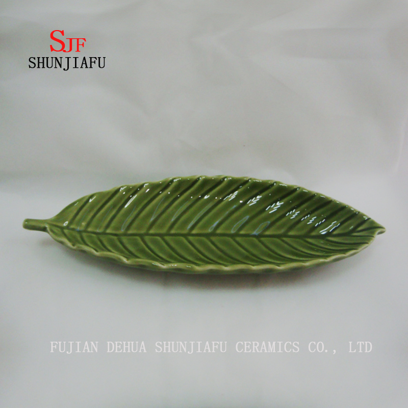 Green Leaf Ceramic Glossy Sauce Dinner Plate Finish Dipping Dish
