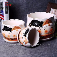 Gifts & Decor Ceramic Cute Doll Pattern Round Flowerpot
