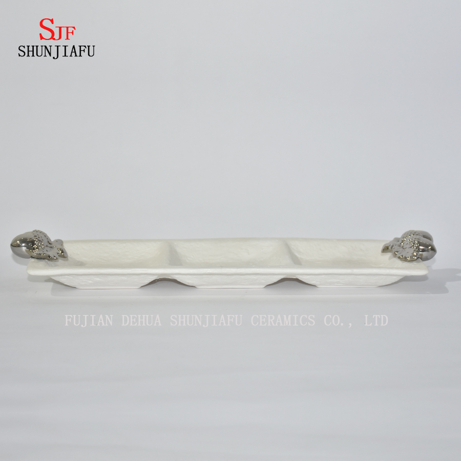 White Porcelain Three Little Tartan Saucers Dish for Appetizer, Dessert, Salad, Snack, Sushi, Fruit, Bread