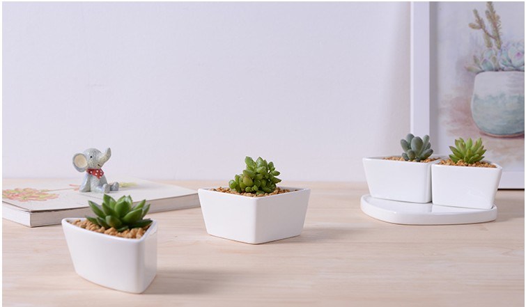 White Ceramic Flowerpot with Triangular Shaped Base Assorted Cold Dishes