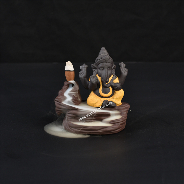 Yellow Ceramic Ganesha Incense Burner Smoke