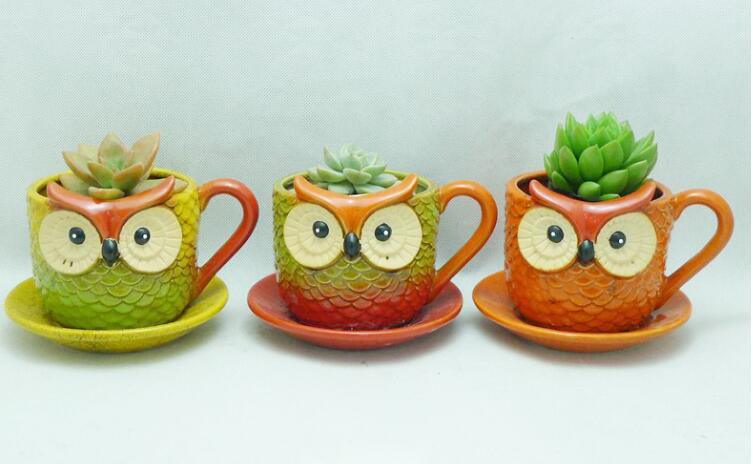 Ceramic Owl Shape Flowerpot for Garden Decoration