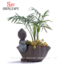Ceramic Home/ Garden Vintage Flowerpot with Little Monk and Buddha