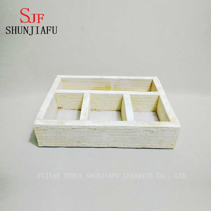 Customized Rustic Style Realistic Artificial Succulent Plants Brown Wood Square Planter Pots Rectangular Tray