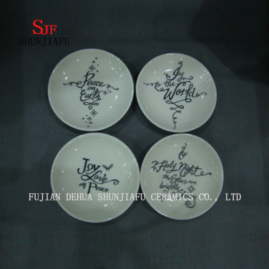 4 PCS& Ceramic Christmas Dishes Appetizer Plates Porcelain Saucers Bowl Dinnerware (circular shape)