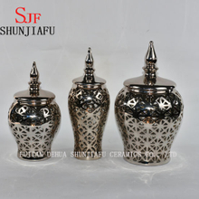 Set of 3 Ceramic Canisters, Jar-Silver