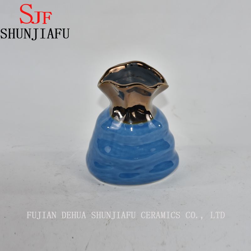 Ceramic Flower Vase for Home Decoration Glazed Water Finish (Blue)