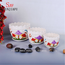 Ceramic Set of 3 Flowerpot with Beautiful Mushroom Pattern