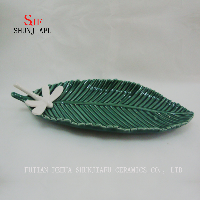 Green Leaf Ceramic Hq Dish Sauce Dipping Dinnerware Plate