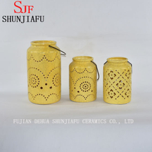 Urban Trends Carved Ceramic Lantern, Yellow