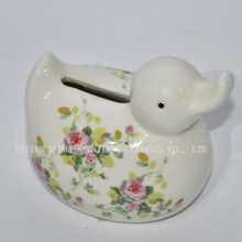 Ceramic Small Duck with Flower Decals Piggy Bank