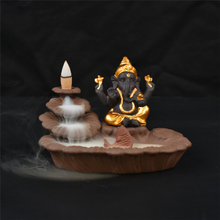 Stick Holders golden Ganesha Backflow Incense Burner Elephant god Emblem Auspicious and Glass vase Success Ceramic Cone Censer Home Decor
