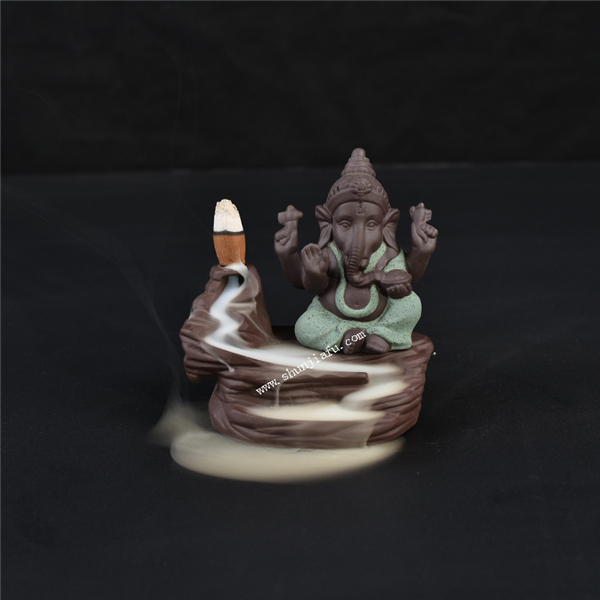 Yellow Ceramic Ganesha Incense Burner Smoke