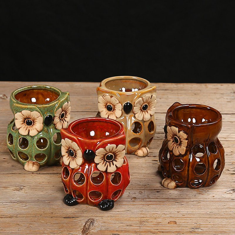 Ceramic Owl Hollowed-out Candle Stand/Candle Holders