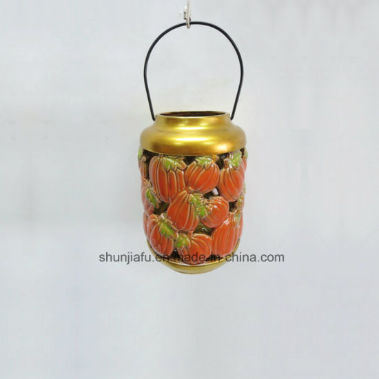 Harvest Joy Ceramic Pumpkins Shape Lantern Ceramic pumpkin hollowed-out lantern