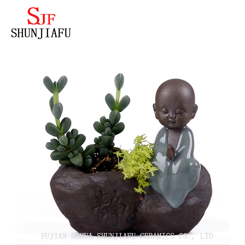 Ceramic Home/ Garden Chinese Cute Little Buddhist Monk Design Flowerpot