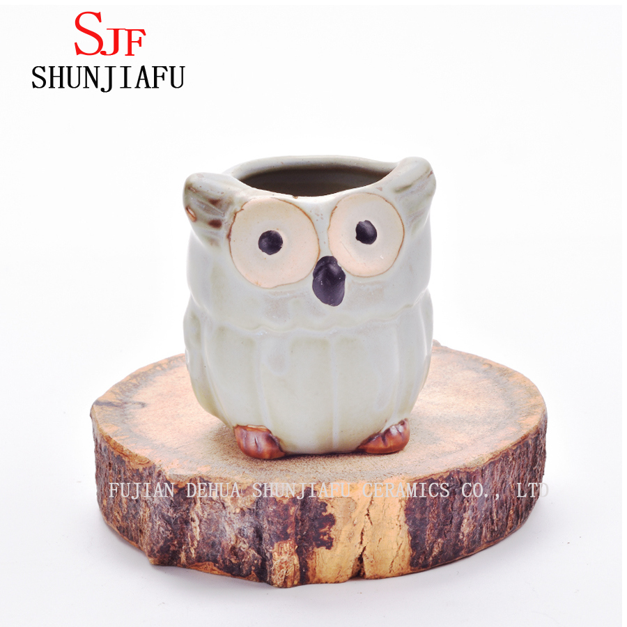 Ceramic Cartoon Owl Planter Porcelain Animal Flowerpot / E