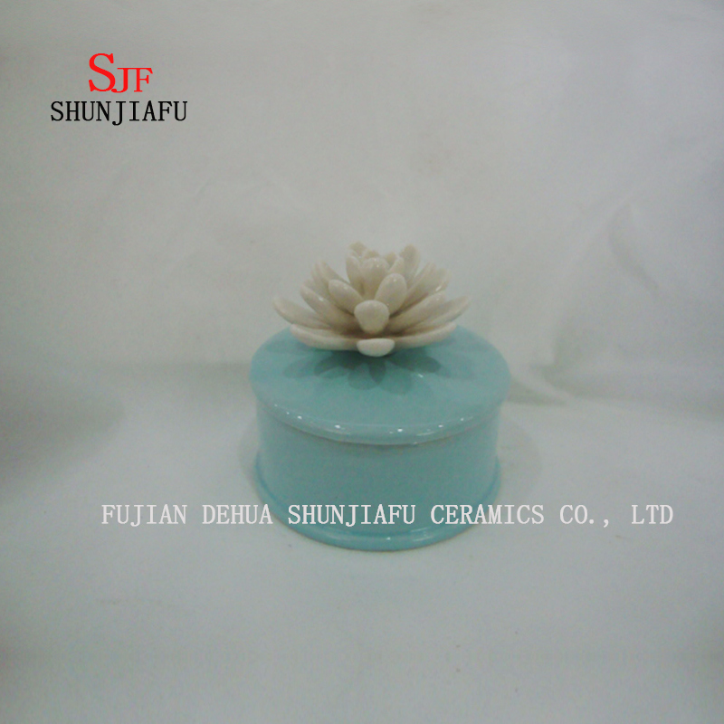 Ceramic Jewelry Box with Blue Rose Flower Lid