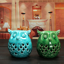 New Porcelain Vintage Handmade Cute Ceramic LED Owl Candle Holder