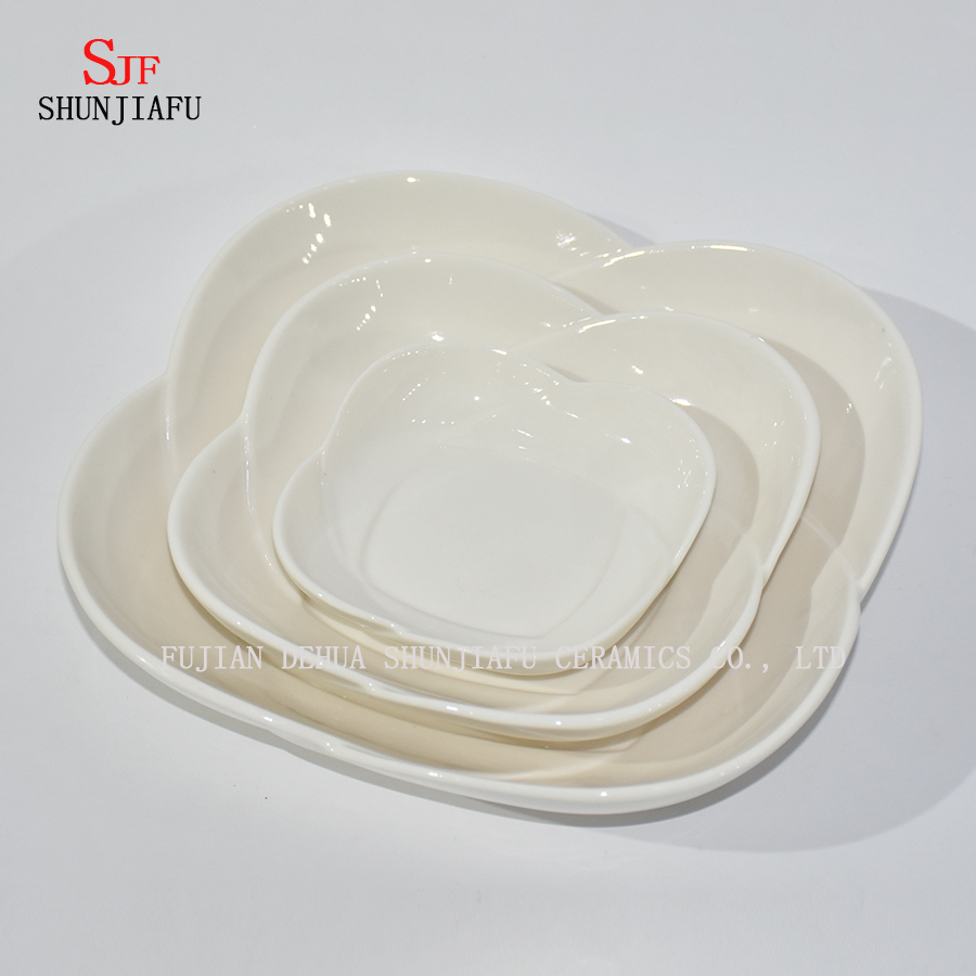 White Porcelain Dinnerware Service Plate Painted Dipping Sauce Dish for Appetizer, Dessert, Salad, Snack, Sushi, Fruit, Bread - Set of 4