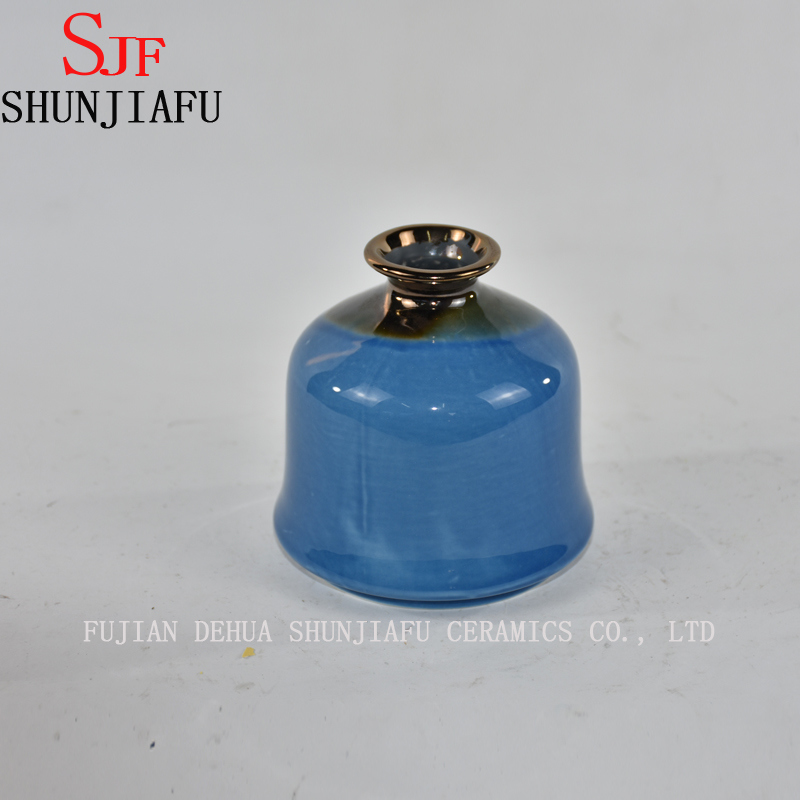 Ceramic Flower Vase for Home Decoration Glazed Water Finish (Blue)