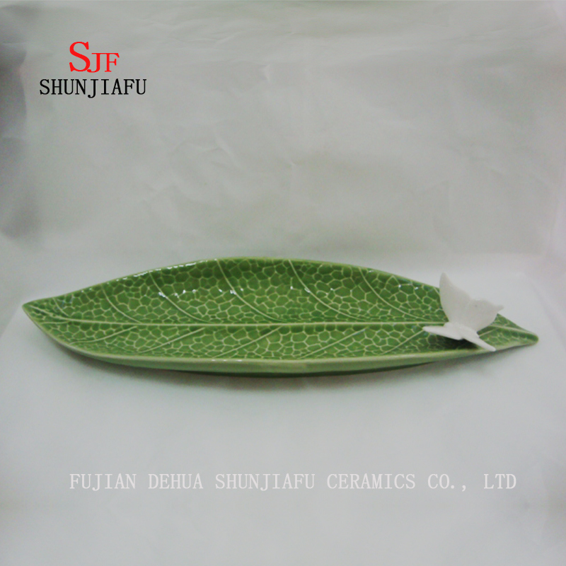 Green Leaf Ceramic Hq Dish Sauce Dipping Dinnerware Plate