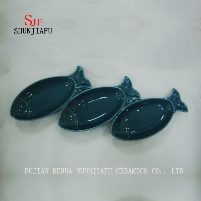 Stock Show 3PCS Multipurpose Ceramic R Plates, Multicolor Porcelain Saucers Bowl Dinnerware Set for Vinegar/Salad Soy Sauce/Wasabi/Chili Oil-Ocean Series