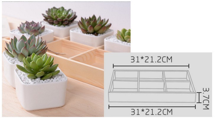 Desktop Cafe 6 Wooden Base Ceramic Flower Pot Lattice