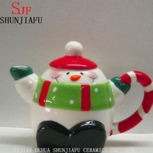 Christmas Ceramic Snowman Teapot with Green Scarf on Lid