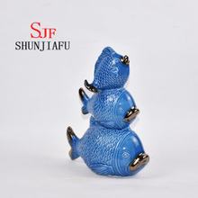 Ceramic Three Fishes Harmonious Family for Home Decorations